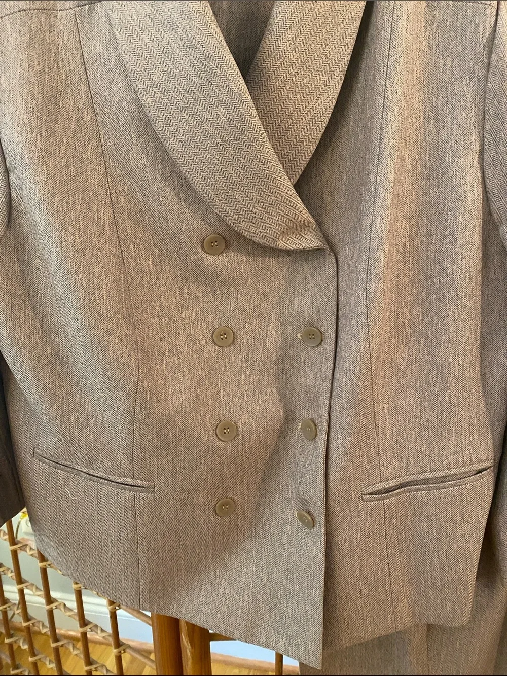 Amanda Smith Woman Herringbone Dress Jacket and Pant - Soft Taupe/Tan